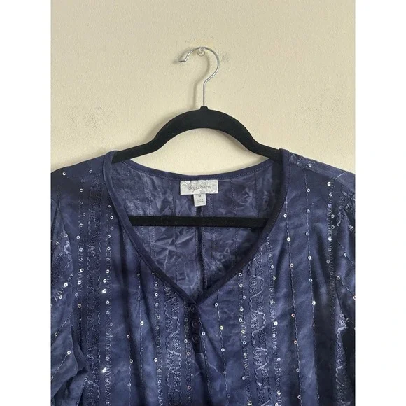 Vintage Y2K Sequin Whimsigoth Tie Dye Long Sleeve Top Blue Medium Witchy Boho - Picture 2 of 5